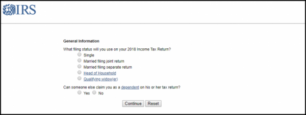 IRS Withholding calculator screenshot