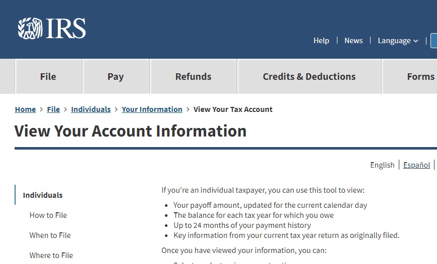 Monitor your IRS information securely online. | Bacon and ...