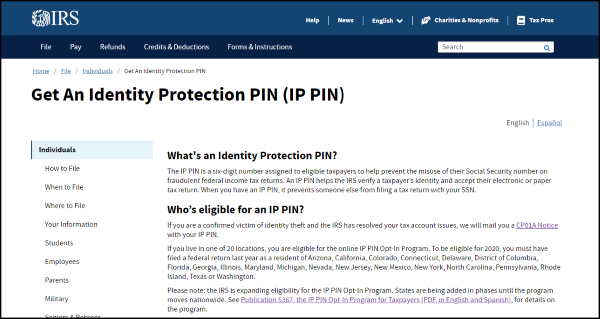 ip pin irs ip pin irs